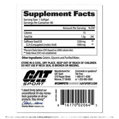 GAT Sport CLA 1250 90 Capsulas informacion nutricional
