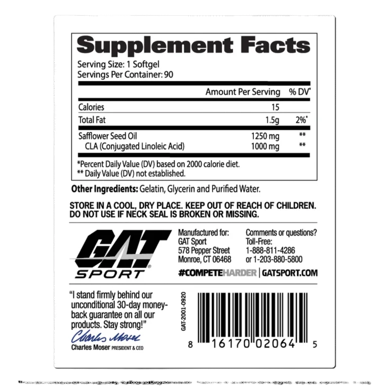 GAT Sport CLA 1250 90 Capsulas informacion nutricional