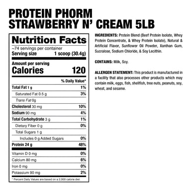 Dragon Pharma ProteinPhorm 5 Lbs Sabor Strawberry And Cream Informacion nutricional 2