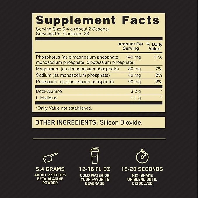 Optimum Nutrition Beta Alanina 37 servicios informacion nutricional