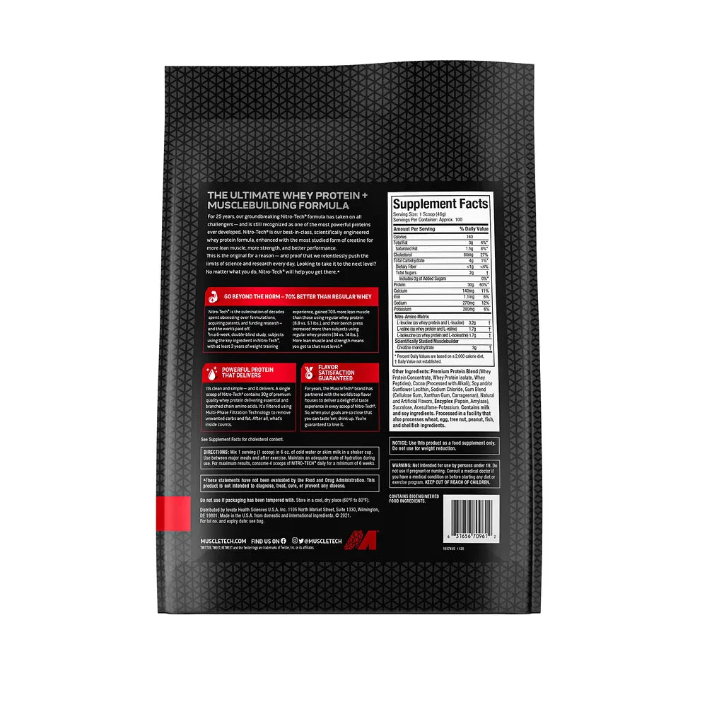 Muscletech Nitrotech whey 10 lbs Informacion nutricional