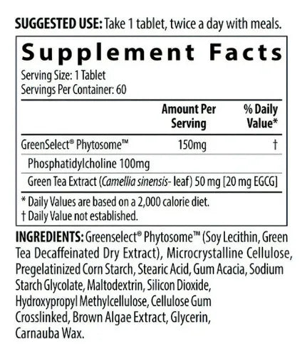 Nutrilite Green Advanced 60 tabletas Informacion nutricional