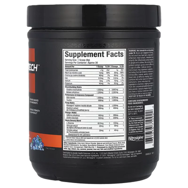 Muscletech Vapor X5 266g 30 servicios informacion nutricional