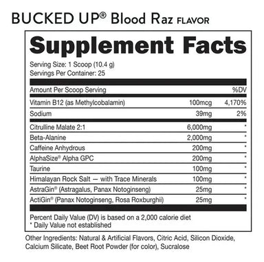 Bucked Up Pre Entreno 25 Servicios informacion nutricional