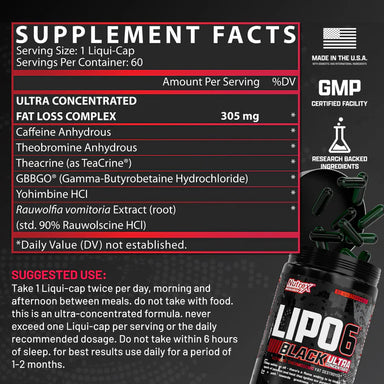Nutrex Lipo 6 Black Ultra Concentrado 60 Capsulas Informacion Nutricional
