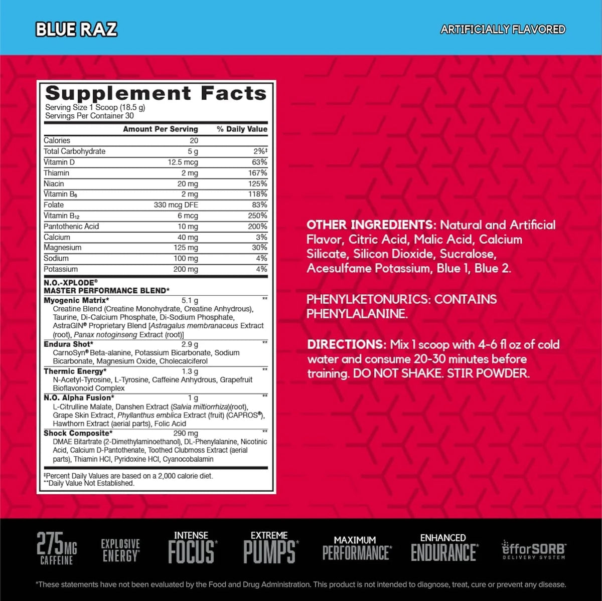 BSN No-Xplode Pre Entreno 30 Servicios informacion nutricional