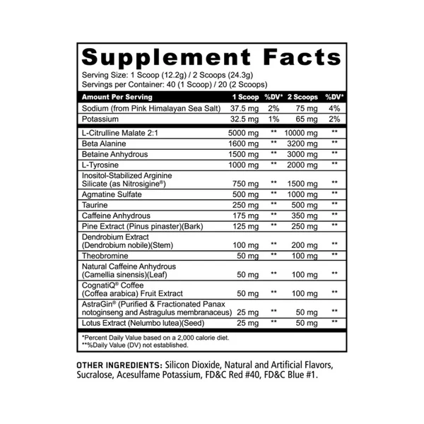 Panda Pandamic Black Mamba Pre-Workout Grape Bubblegum 40 Servicios informacion nutricional