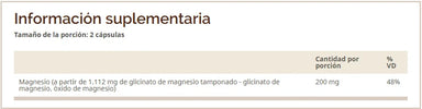 Windmill Glicinato de Magnesio 200 Mg 120 Capsulas Informacion nutricional
