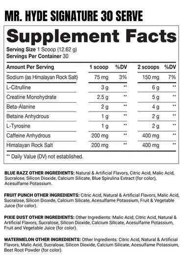 Prosupps Mr. Hyde Signature Pre Entreno 30 servicios informacion nutricional