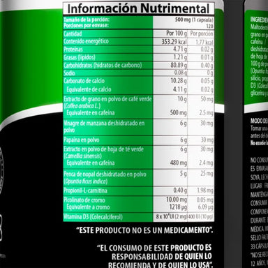 Natural Health Green Cofee 120 Capsulas Informacion nutricional