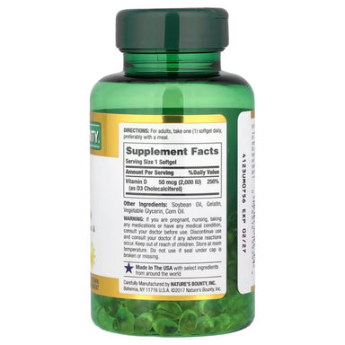 Nature's Bounty D3 50mcg (2000IU) 240 capsulas Informacion nutricional