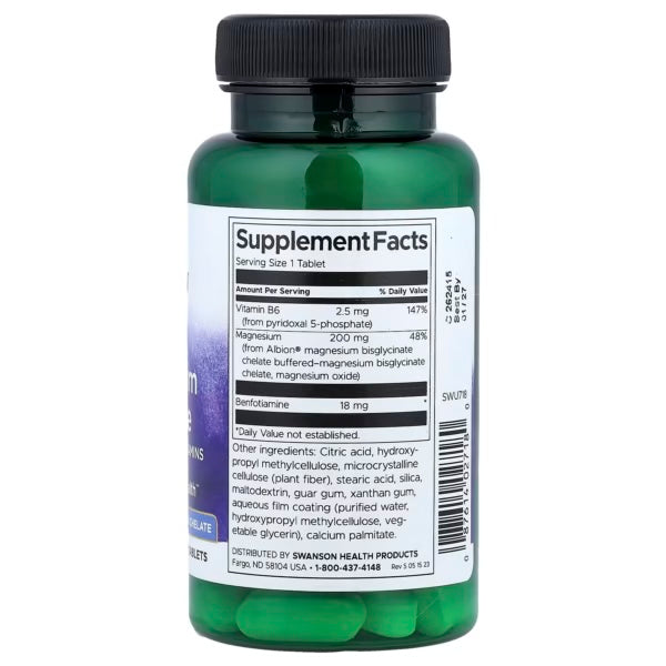 Swanson Magnesium Glycinate 60 Tabletas Informacion nutricional