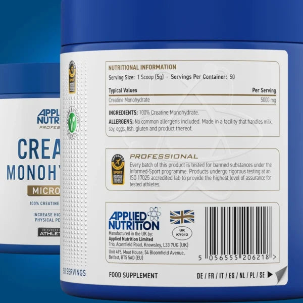 Applied Nutrition Creatina Monohidratada 250gr 50 srv Informacion nutricional