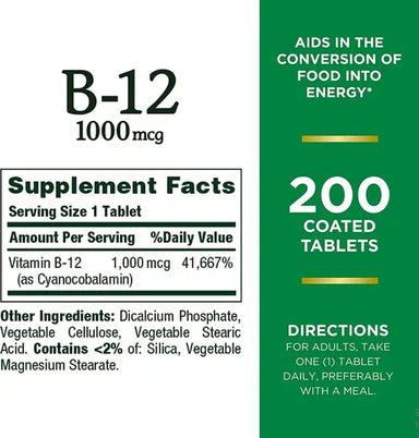 Nature's Bounty B-12 1000mcg 100 tabletas Informacion nutricional