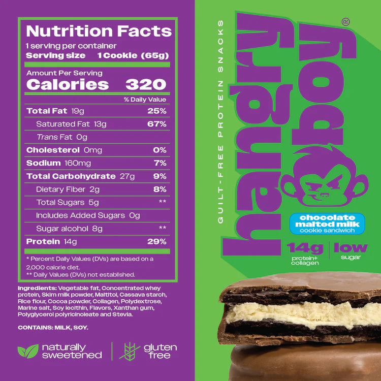 Hangryboy Protein Cookie 12 Pack Chocolate malted milk Infroamcion nutricional