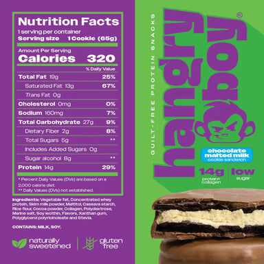 Hangryboy Protein Cookie 12 Pack Chocolate malted milk Infroamcion nutricional