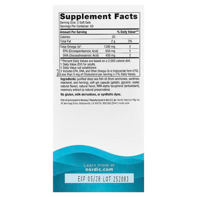 Nordic Naturals Ultimate Omega 120 Tabletas Informacion nutricional