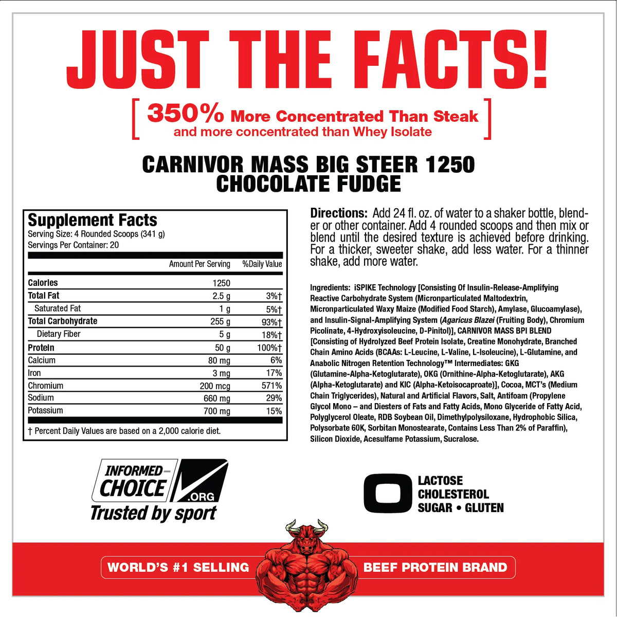 Musclemeds Proteina Carnivor Mass Big Steer 15 Lbs informacion nutricional