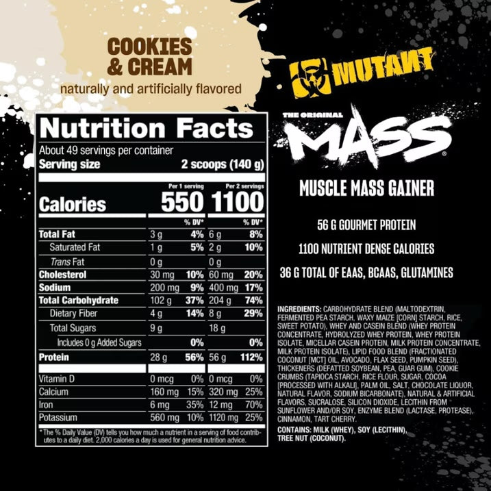 Mutant Mass Proteina 15 Libras informacion nutricional