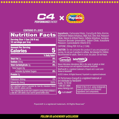 Cellucor C4 Energy Drink 16 oz 12 Pack POPSICLE informacion nutricional