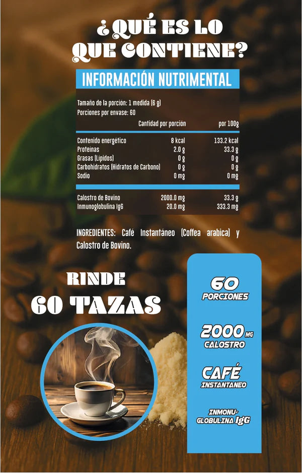 Advance Nutrition Coffee Calostro Bovino 360g 60 Serv Informacion nutricional
