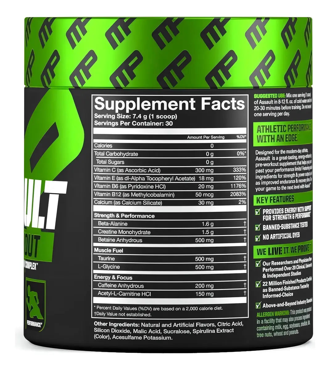 MusclePharm Assault Pre Entreno 30 Servicios Informacion Nutricional