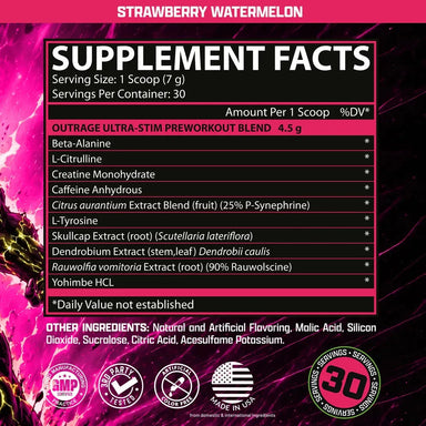 Nutrex Outrage Pre Workout 30 Serv Informacion nutricional