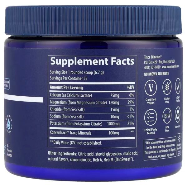 Trace Minerals Keto Electrolyte Lemon Lime Informacion nutricional