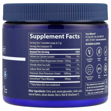 Trace Minerals Keto Electrolyte Lemon Lime Informacion nutricional