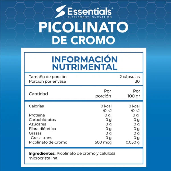 Picolinato de Cromo 250mg 60 caps Informacion nutricional