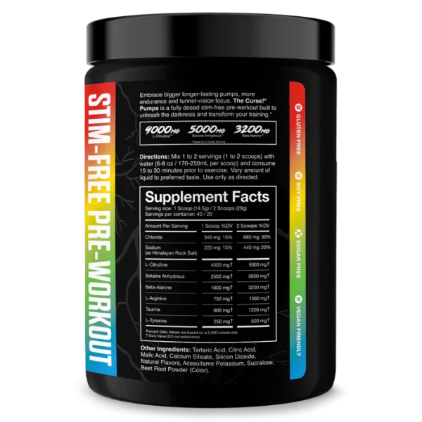 JNX Sports The Curse Pump Stim Free Pre Entreno 40 Servicios Informacion nutricional