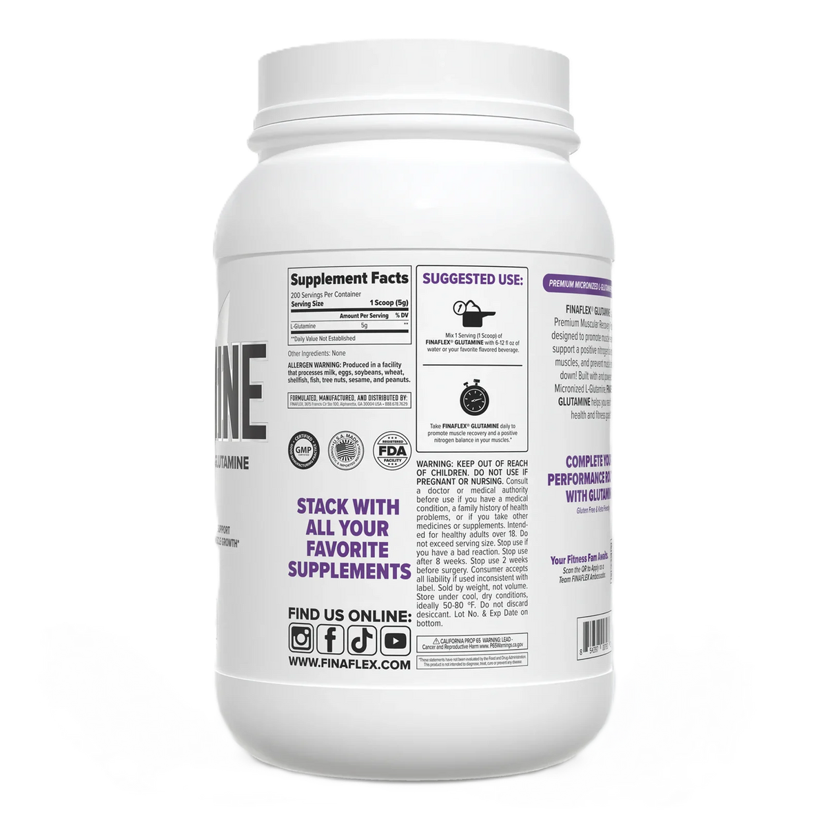 Finaflex Glutamine 1k 200 Servicios informacion nutricional