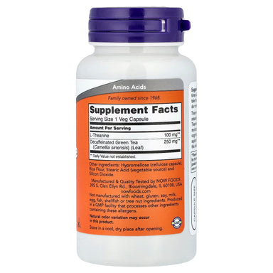 Now Foods L-Theanine 100mg 90 Capsulas Informacion nutricional