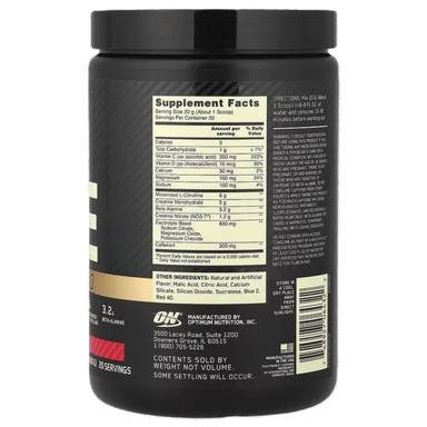 ON Gold Standard Pre Advanced 20 servicios Informacion nutricional