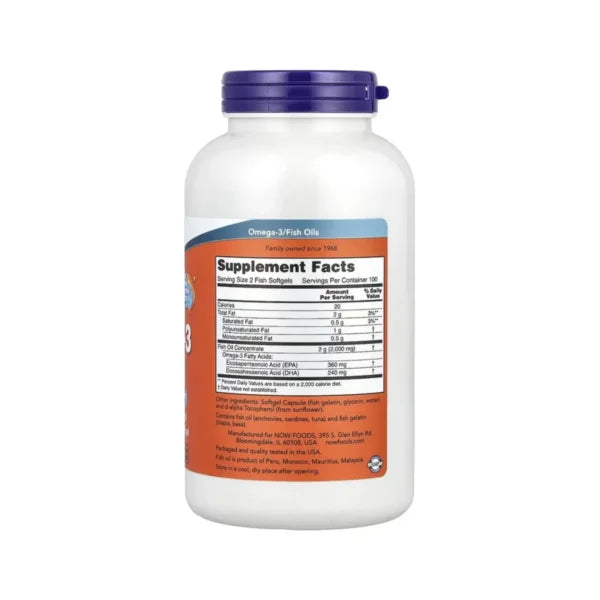 Now Foods Aceite De Pescado Con Omega-3, 1000 Mg, 200 Cápsulas Informacion nutricional