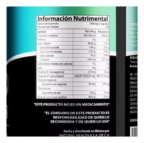 Natural Health Multi Plus 120 Capsulas Informacion nutricional