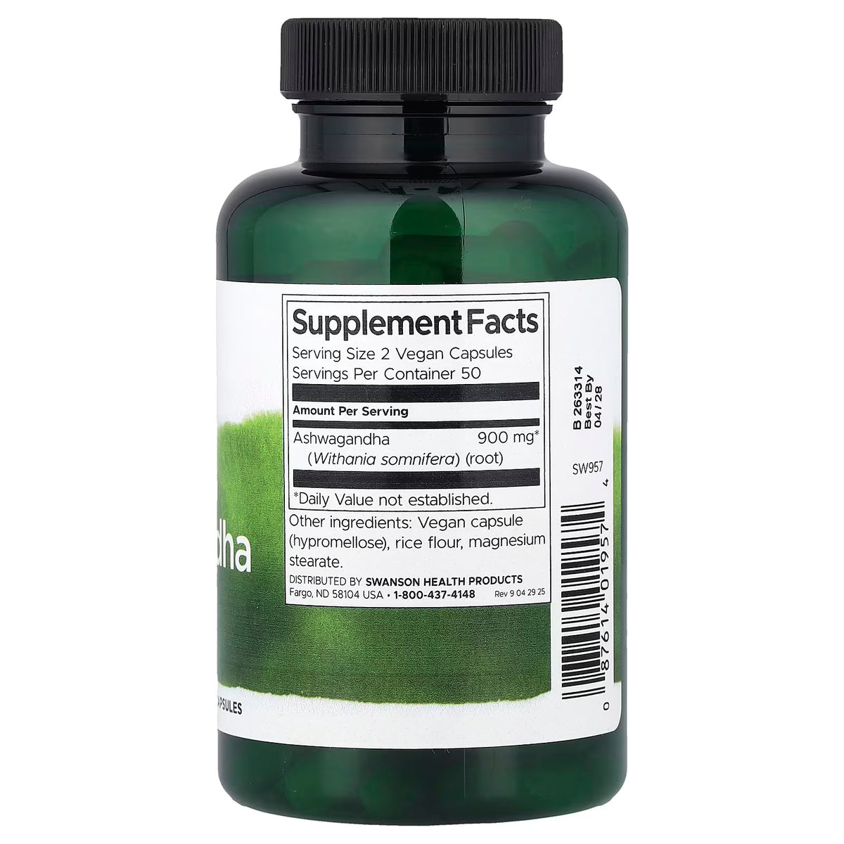 Swanson Ashwagandha 450mg 100 Capsulas Informacion nutricional