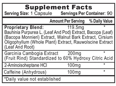 Hi Tech Hydroxyelite 90 capsulas informacion nutricional