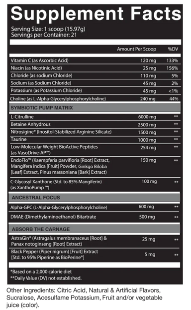 Nutrifitt Carnage Pump Pre Entreno 21 Servicios Informacion nutricional
