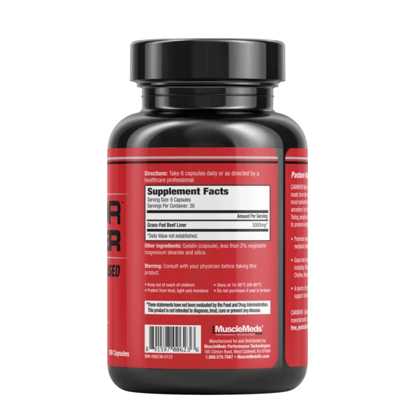 Musclemeds Carnivor Beef Liver 180 capsulas Informacion nutricional