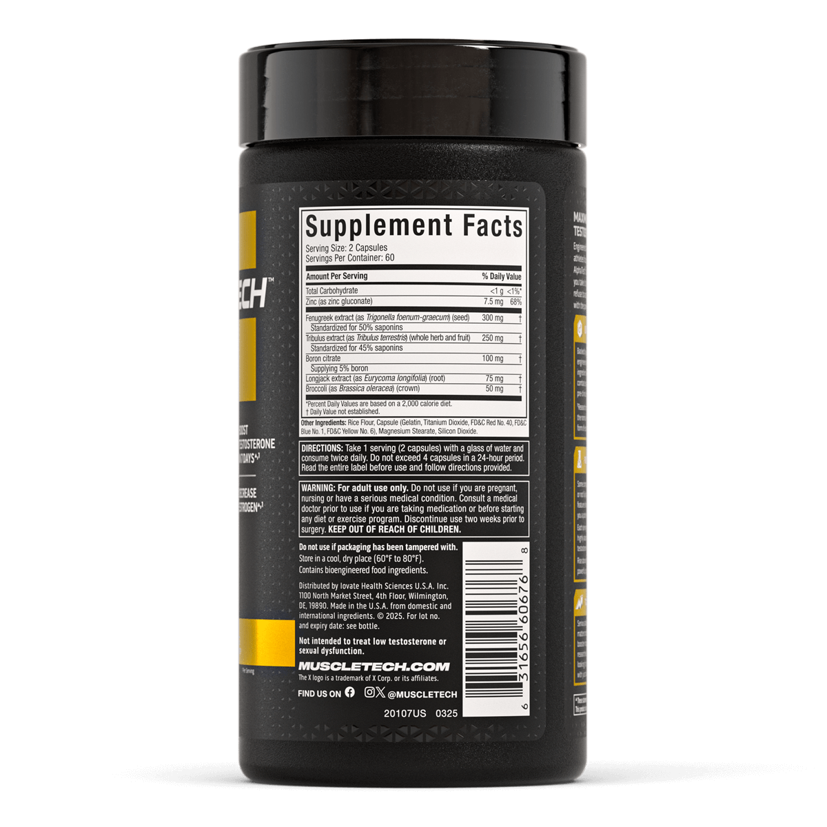 Muscletech Alpha Test 120 capsulas informacion nutricional
