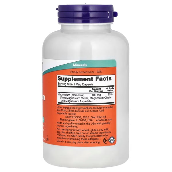 Now Foods Magnesium 400mg 180 Veg Capsulas Informacion nutricional
