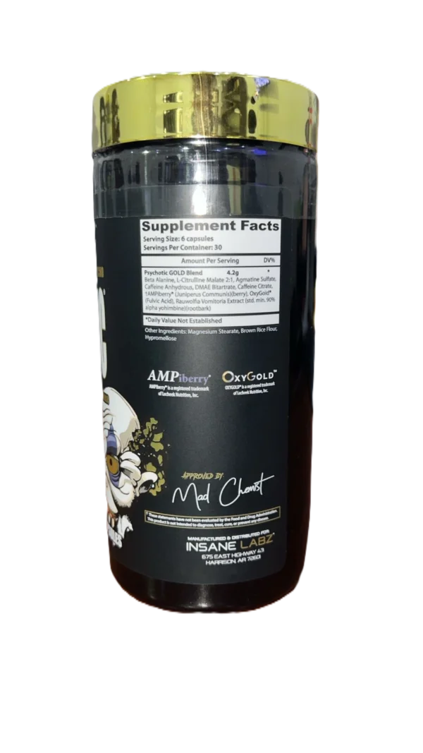 Insane Labz Psychotic Gold Pre Entreno 180 Capsulas 30 Servicios Informacion nutricional