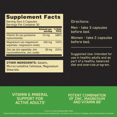 Optimum Nutrition ZMA 90 Capsulas 30 Servicios Informacion Nutricional