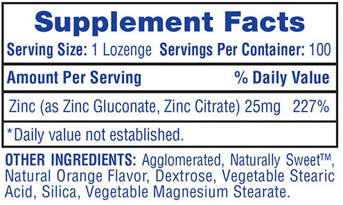 Hi Tech Zinc Lozenges 100 pastillas Informacion nutricional