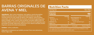 Honey Stinger Barra De Proteina 12 pz informacion nutricional