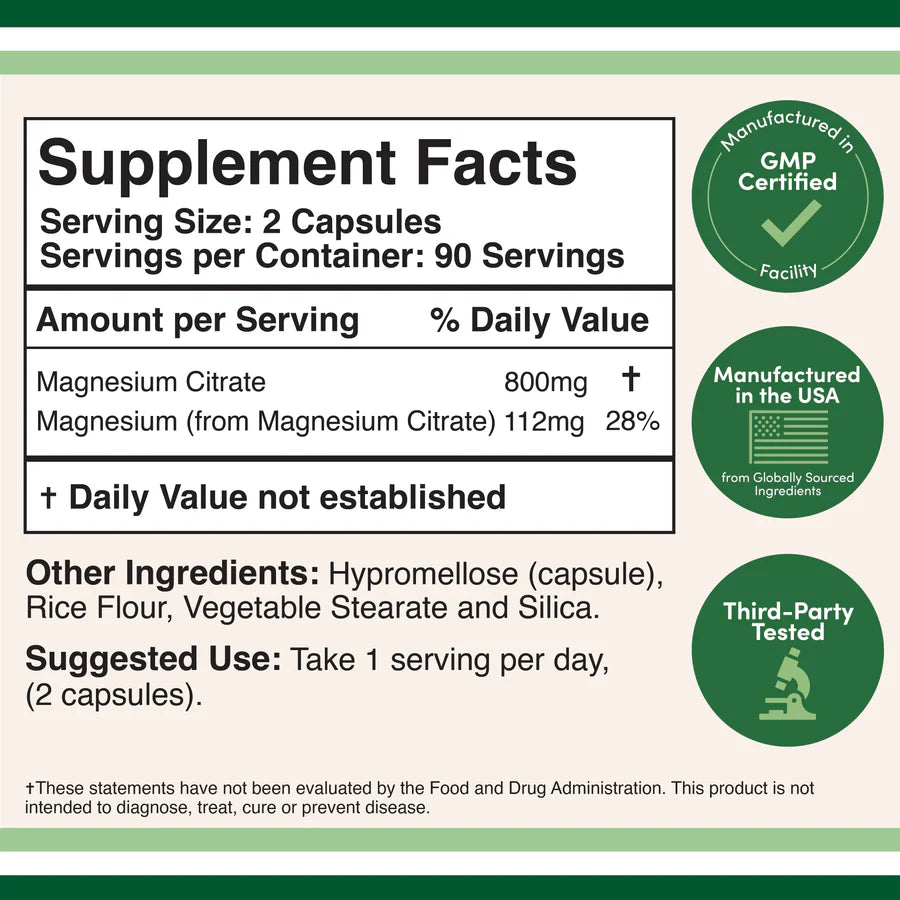 Double Wood Citrato de Magnesio 800mg 180 Capsulas Informacion nutricional 2