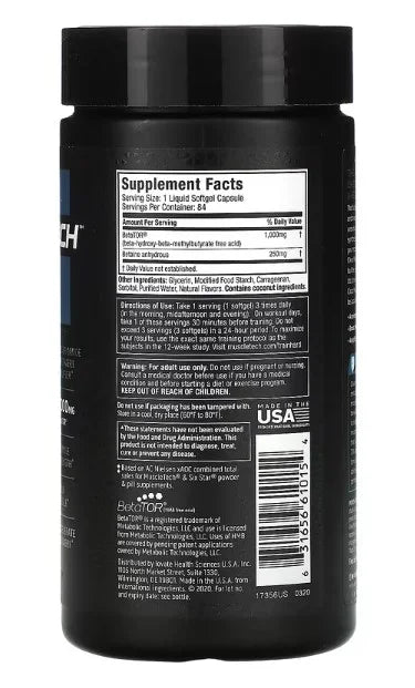 Aminoácido Muscletech Clear Muscle 42 Capsulas informacion nutricional