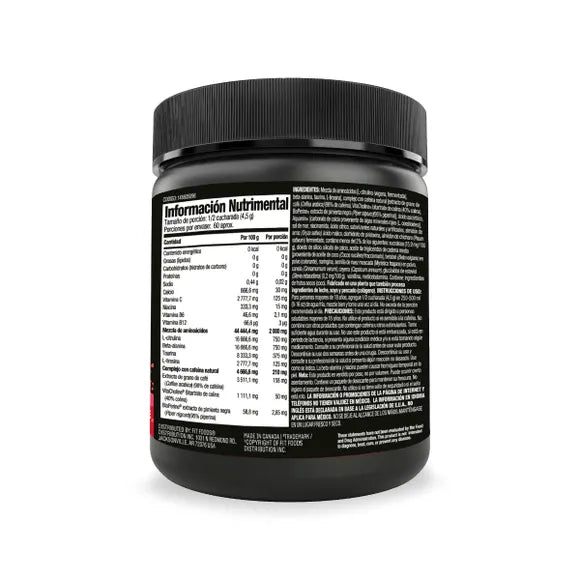 Mutant P.W.O. Fruit Punch 60 Servicios Informacion nutricional