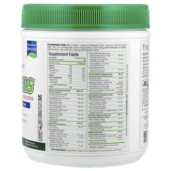 Allmax CytoGreens 690Gr 60 Servicios Chocolate Informacion nutricional